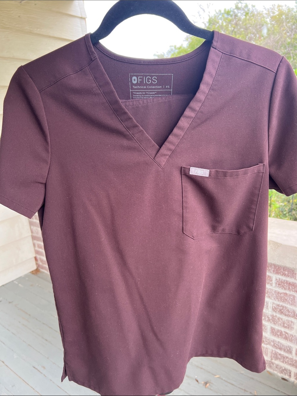 Figs Women's Short Sleeve V-Neck Scrub Top and Bottom in Fig (Chocolate Plum).